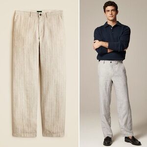 NWT J. Crew Classic Fit Linen Pants Nick Khaki Ivory Stripe Size 32 x 32